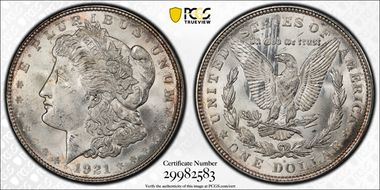 1921-D $1 VAM 1B, Capped R MS64+