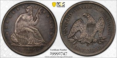 1860-O 50C WB-9 Large O RPM T-2 Rev AU53