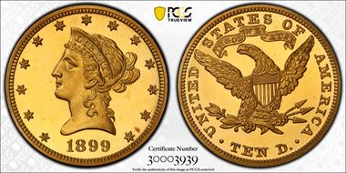 1899 $10 PR67DCAM