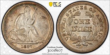 1837 10C Seated, Small Date AU58