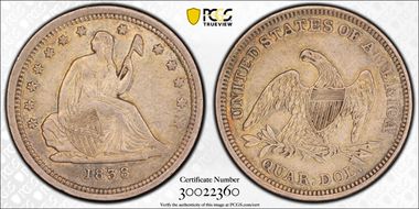 1838 25C Seated, No Drapery AU50