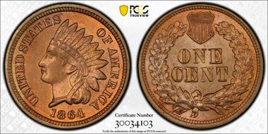 1864 1C Copper-Nickel MS64