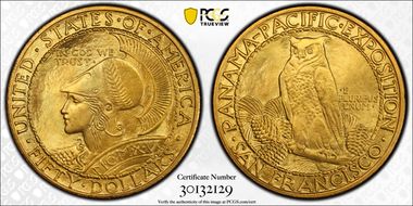1915-S $50 Panama-Pacific, Round MS65