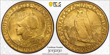 1915-S $50 Panama-Pacific, Round MS65