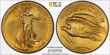 1907 $20 High Relief, Wire Edge MS65