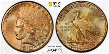 1910-S $10 MS64+