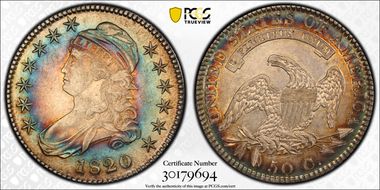 1820 50C O-108 Sq. 2, Lg Date, No Knob AU55