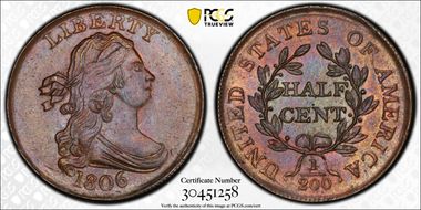 1806 1/2C C-1, Small 6, No Stems MS66BN