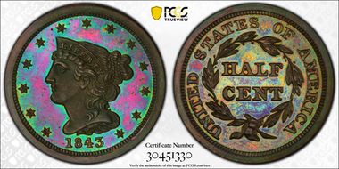 1843 Res 1/2C Reverse of 1856 PR66BN
