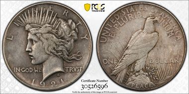 1921 $1 High Relief, Peace XF45