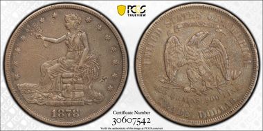 1878-S T$1 Chopmarked XF40