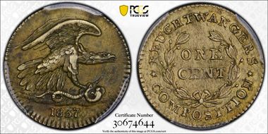 1837 NY 1C HT-268, Feuchtwanger's AU58