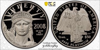 2008-W $50 Statue of Liberty PR70DCAM