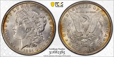 1891-O $1 VAM 1A Clashed E AU58