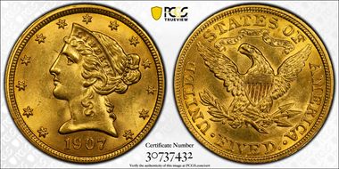 1907 $5 MS64
