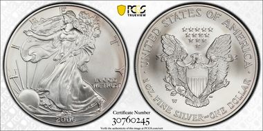 2006-W $1 Burnished Silver Eagle SP70
