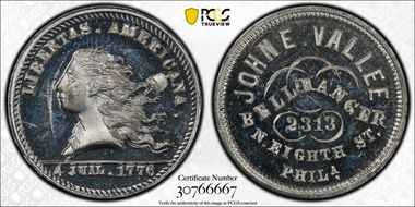 (1876) Token Pa-Ph 795 White Metal John E. Vallee MS64