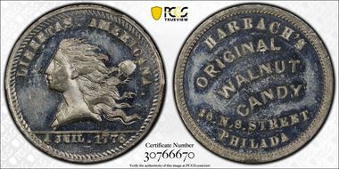 (1876) Token Pa-Ph 930B White Metal Harbach Brothers MS63