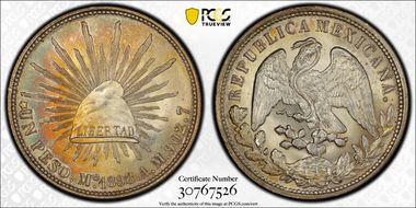1898-Mo AM Peso Restrike KM-409.2 MS65