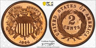 1864 2C Small Motto PR65+ RD