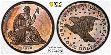 1836 $1 J-58, Gobrecht Restrike PR65