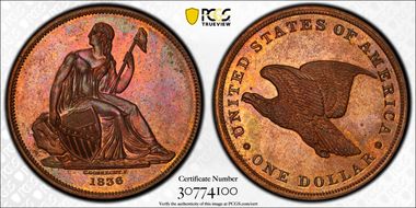 1836 $1 J-64 Restrike PR65+ RB