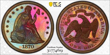 1870 $1 J-1020 PR67RB