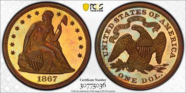 1867 $1 J-592 PR66RB