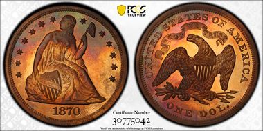1870 $1 J-1020 PR67RB