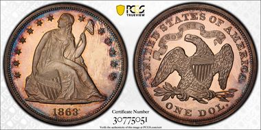 1863 $1 J-345 PR66+ CAM