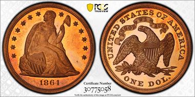 1864 $1 J-397 PR65+ CAM