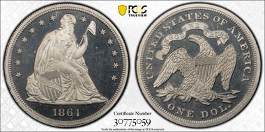 1864 $1 J-398 PR67DCAM