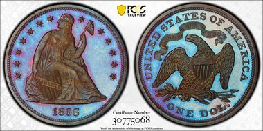 1866 $1 J-541 PR66+ RB