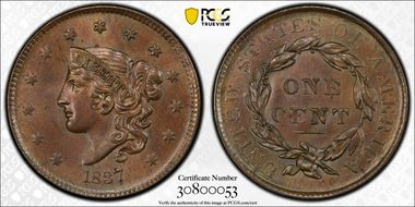 1837 1C Newcomb-16 MS65BN