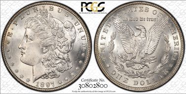 1897 $1 VAM 6A, Pitted Reverse MS65