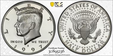 1997-S 50C Silver PR70DCAM