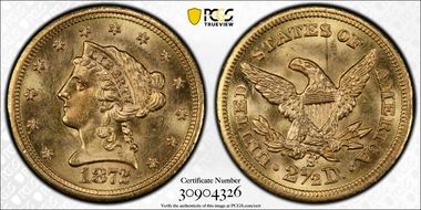 1872-S $2.50 MS64