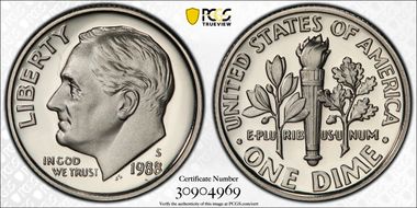 1988-S 10C PR70DCAM