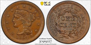 1854 1C Newcomb 13 MS64BN