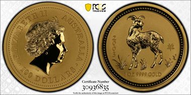2003 $100 Year of the Goat Au MS70