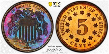1867 5C J-573 PR65+ RB