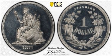 1871 $1 J-1124 PR66+ CAM