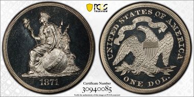 1871 $1 J-1126 PR65+ CAM