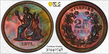 1871 25C J-1091 PR67+ RB