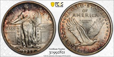 1917-D 25C Type 1 AU58+ FH