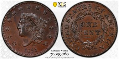 1831 1C N-7, Large Letters MS64BN