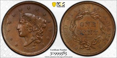 1837 1C Newcomb-2 MS64BN
