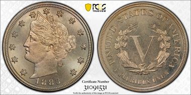 1883 5C No CENTS MS67