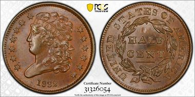 1832 1/2C MS63BN