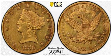 1876 $10 AU55